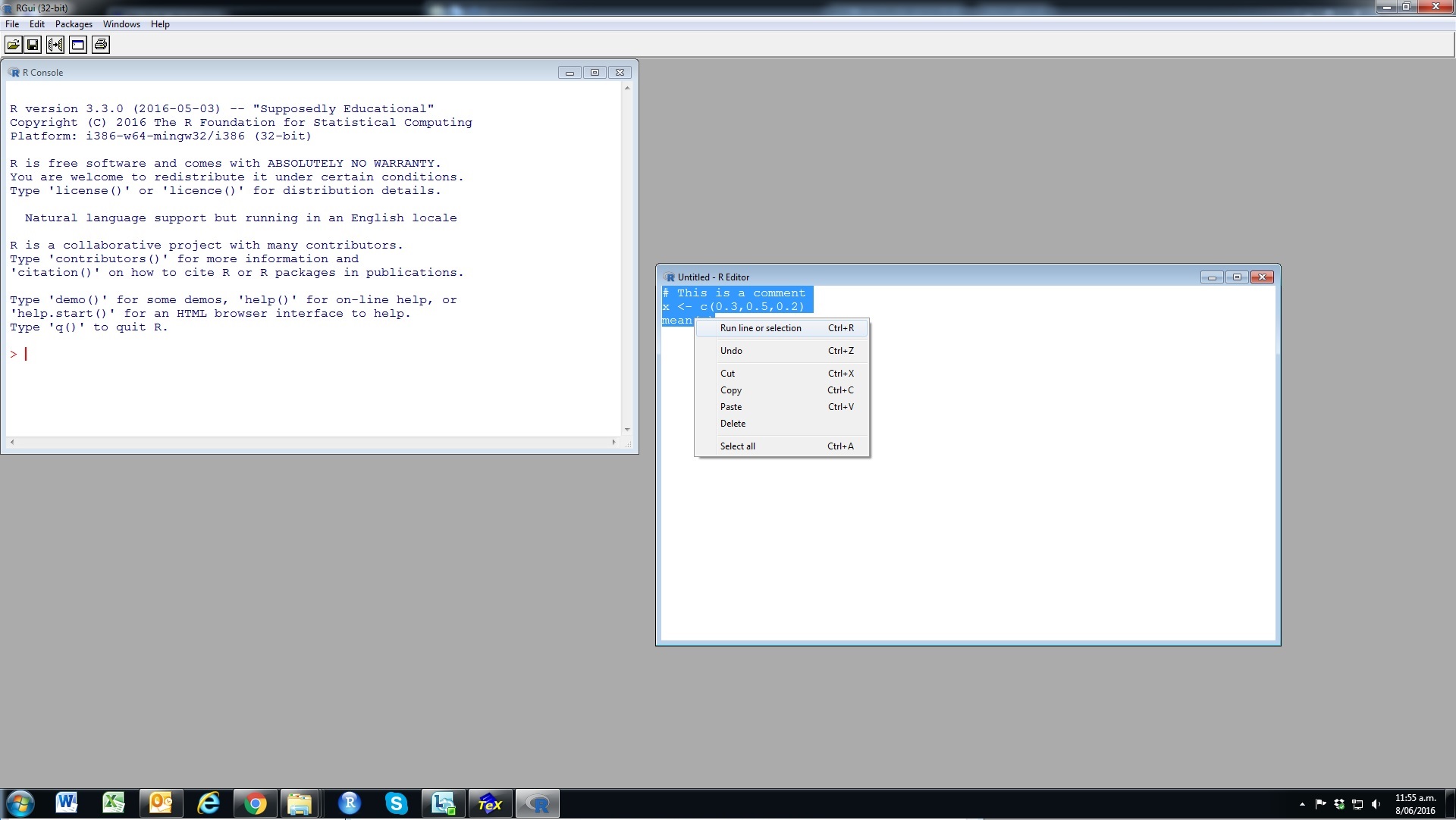 Screen shot of R Script in R